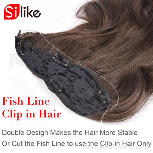 18" Invisible Wire fish line  Clips In Hair Extensions Secret Fish Line Hairpieces Synthetic Straight Wavy Hair Extension